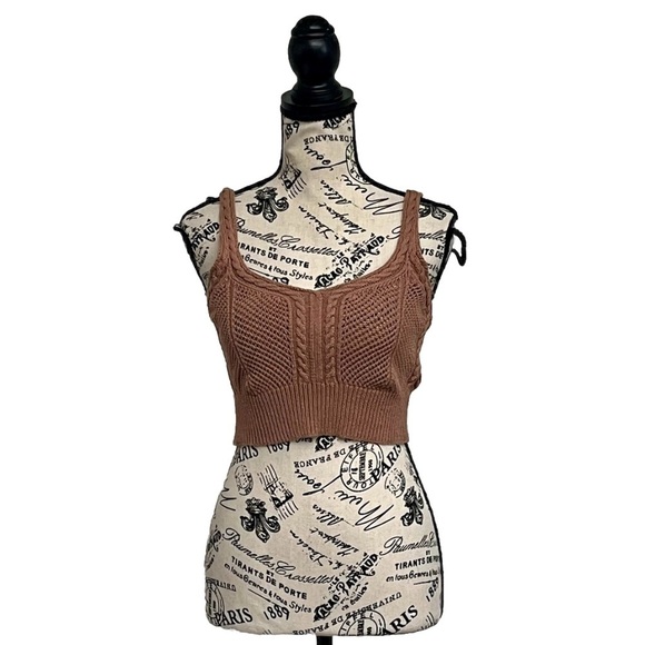 Pacsun Me To We Tan Crochet Knit Crop Top Boho Beachy Cruise Normcore Balletcore - Picture 1 of 9